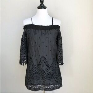 Johnny Was Hailey Off The Shoulder Tunic Top Size Small Black $258